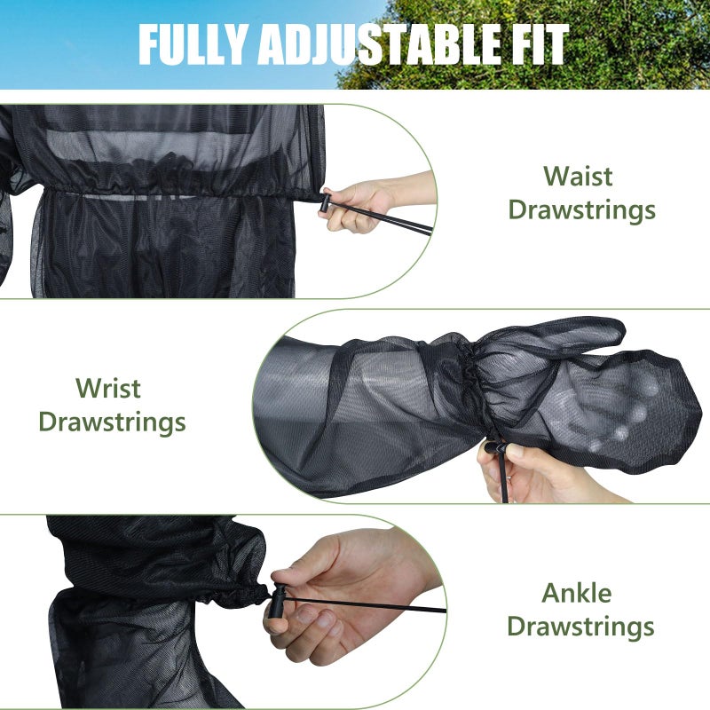 HOMEYA Bug Jacket S/M, Anti Mosquito Netting Suit with Zipper on Hood Ultra-fine Mesh Pants Mitt Socks with Free Carry Pouch for Protecting Hunting Fishing Men Women - Image 5